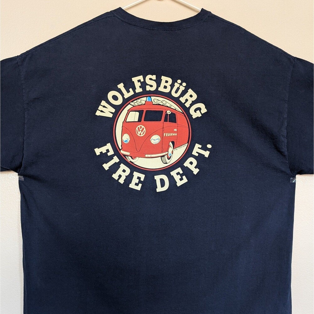 Vtg Wolfsburg Fire Department 4XL T-Shirt Volkswagen Bus Fire Truck Engine Y2K